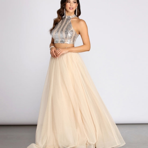 NWT Windsor Via Two Piece High Neck Tulle Dress - S - Picture 3 of 8